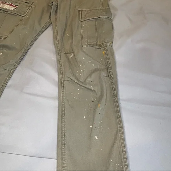 Ralph Lauren Denim & Supply Military Cargo Pants Paint Splatter Mens 30x30 Green